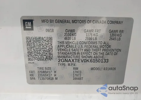 2019 Chevrolet Equinox Lt из США, поврежденный, VIN 2GNAXTEV0K6150133